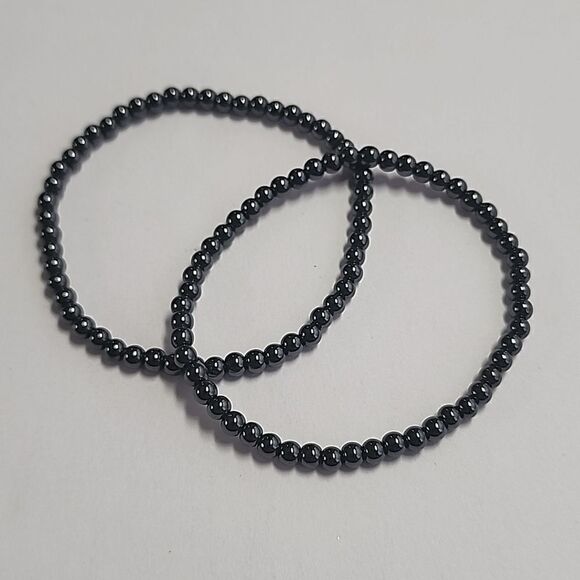 Synthetic Magnetic Hematite Round Beaded Stretch Bracelets Gunmetal Gray Womens - Picture 1 of 1